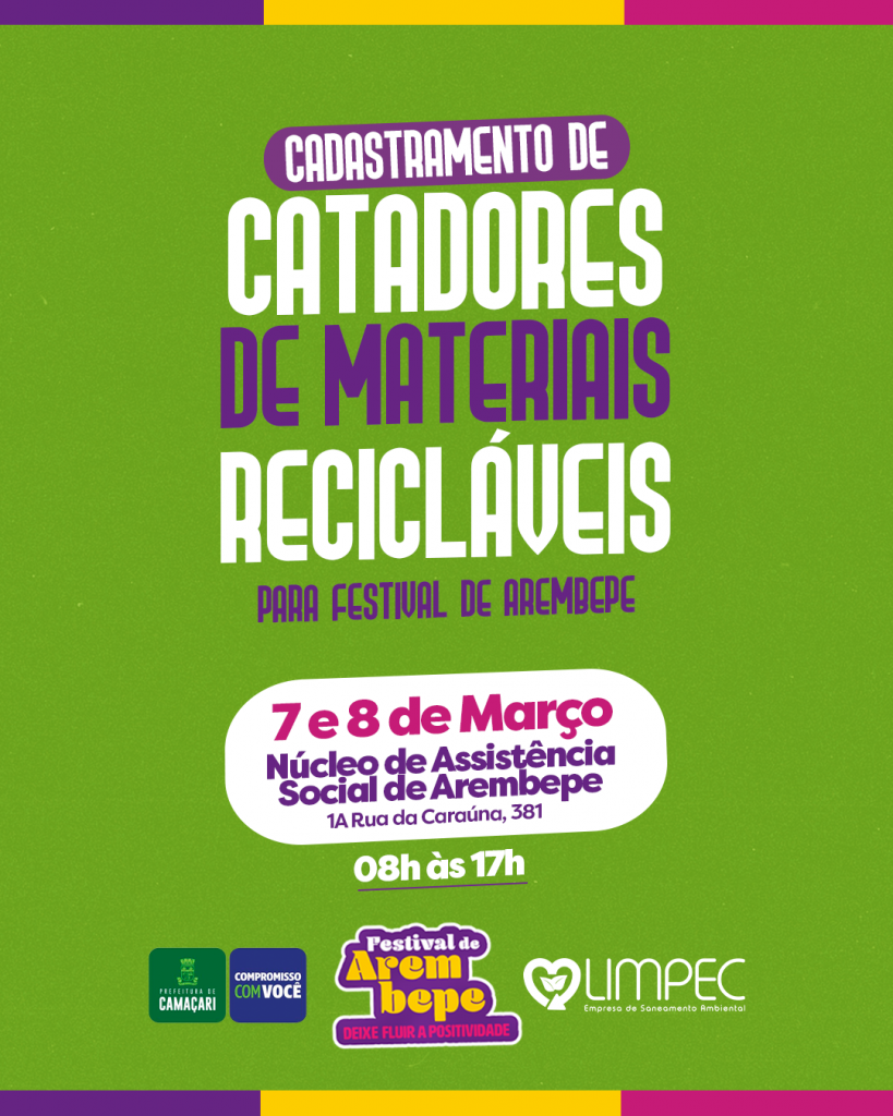 Limpec realiza cadastro de catadores de materiais recicláveis para o Festival de Arembepe