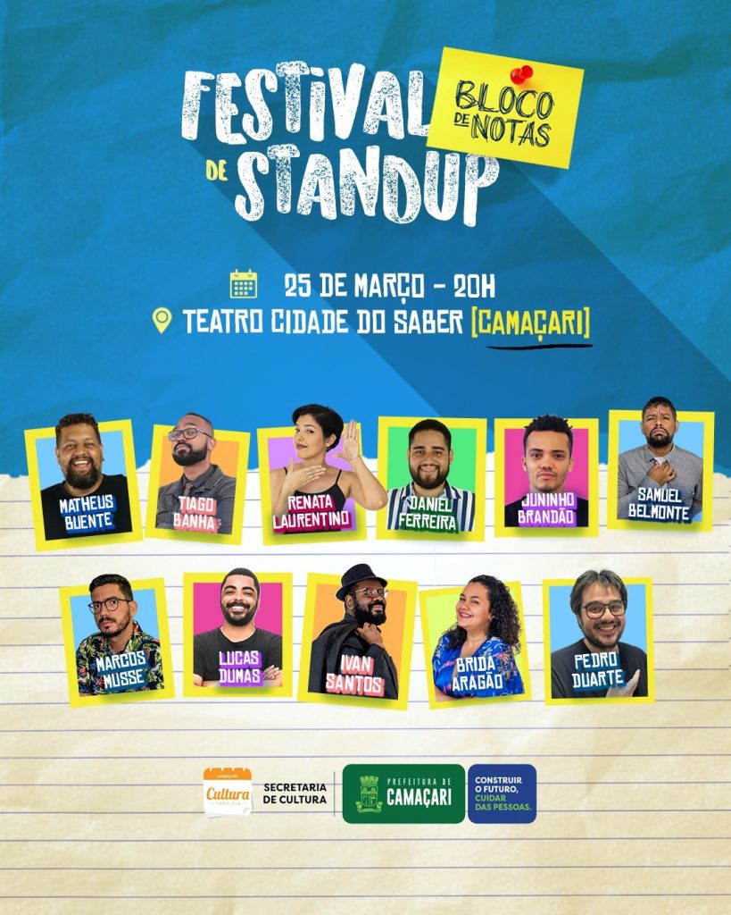 Festival de stand up Bloco de Notas reúne 11 comediantes no Teatro Cidade do Saber