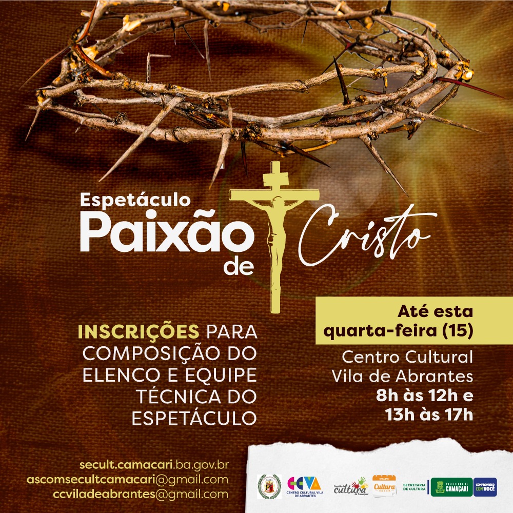 Inscrições para espetáculo da Paixão de Cristo seguem até esta quarta-feira (15)