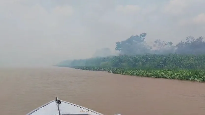 Fogo persiste em área de Patrimônio Natural da Humanidade, no Pantanal (MS)