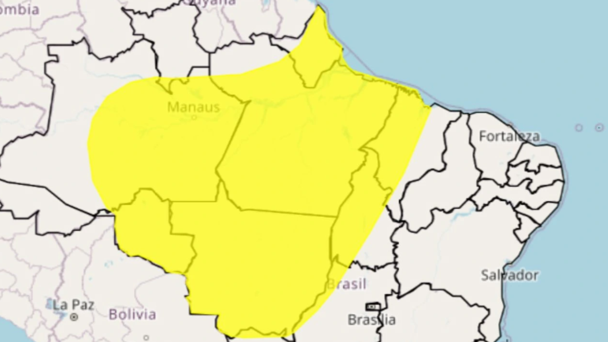 Alerta amarelo para forte temporal no Norte, Nordeste e Centro-Oeste